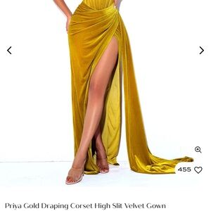 Priya Gold Draping Corset High Slit Velvet Gown
